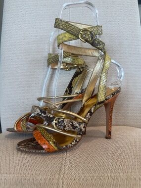 Coach Multicolor Snakeskin Strappy High Heel Sandals
